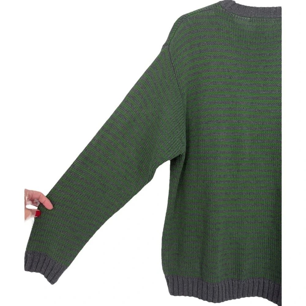 Eddie Bauer Mens Striped Long‎ Sleeve Crew Neck Cotton Sweater Size Medium Green - Picture 9 of 12